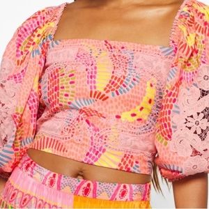 Farmrio pink dotted bananas blouse size small nwt